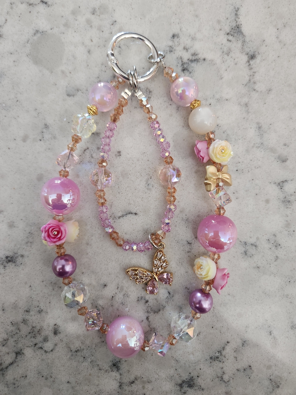 Pink Floral Butterfly Keychain